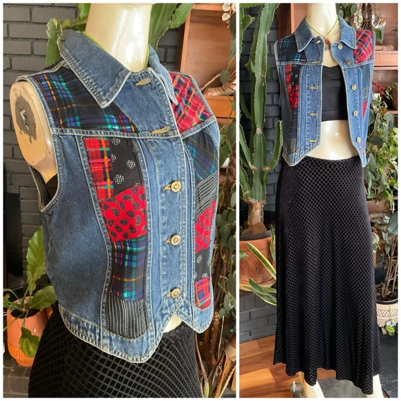 VTG Carol Little Denim Patchwork Vest - Picture 2 of 6